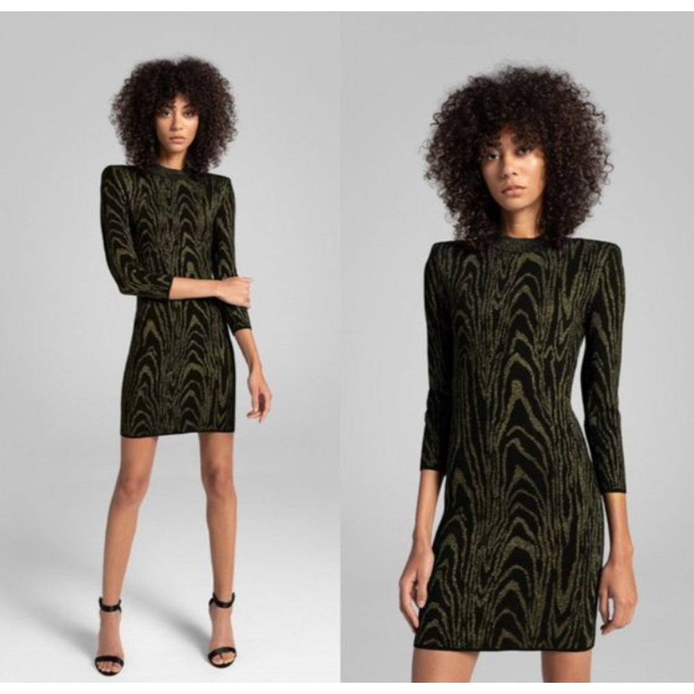 A.L.C. Olive Green and Black Textured Mini Dress